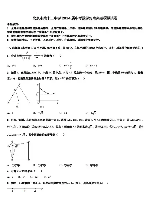 北京市第十二中学2024届中考数学对点突破模拟试卷含解析