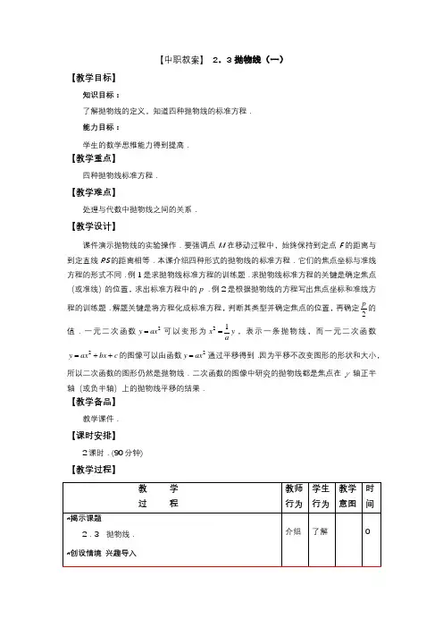 【中职教案】抛物线(一)