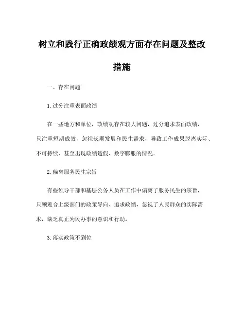 树立和践行正确政绩观方面存在问题及整改措施