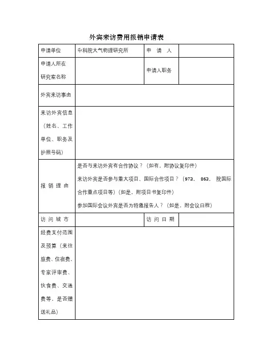 外宾来访费用报销申请表【模板】