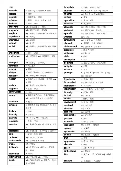新GRE句子填空高频词汇  完美打印版