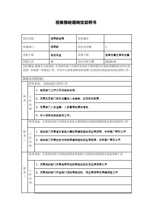 招商部经理岗位说明书1
