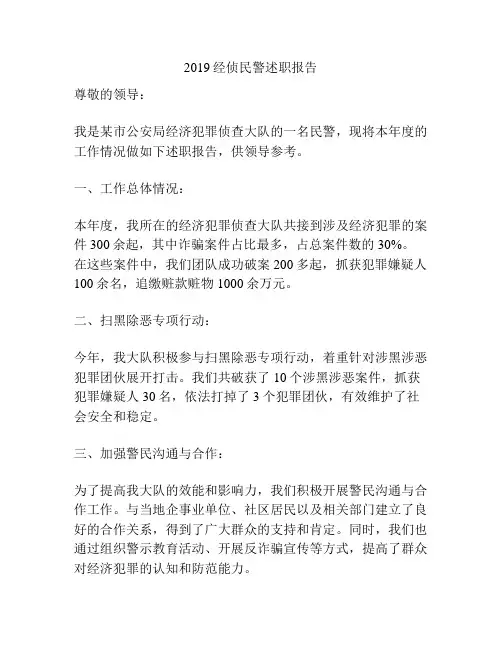 2019经侦民警述职报告