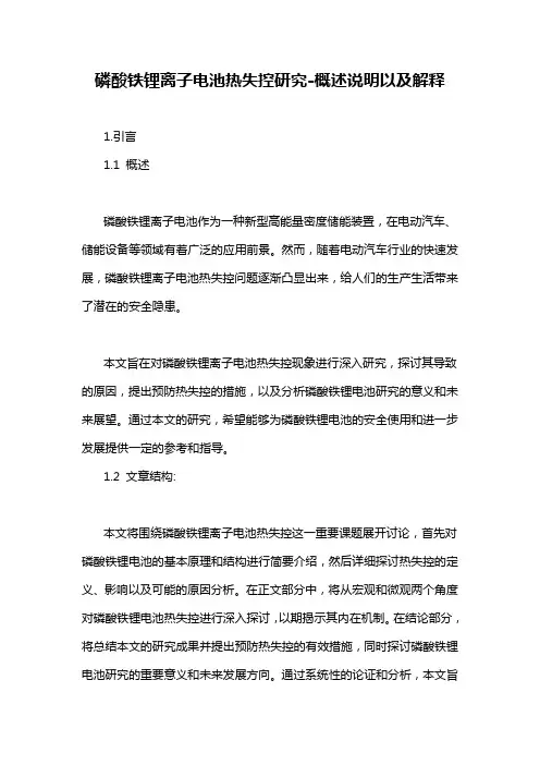 磷酸铁锂离子电池热失控研究-概述说明以及解释
