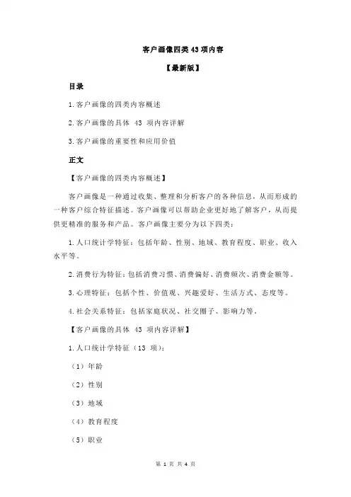 客户画像四类43项内容