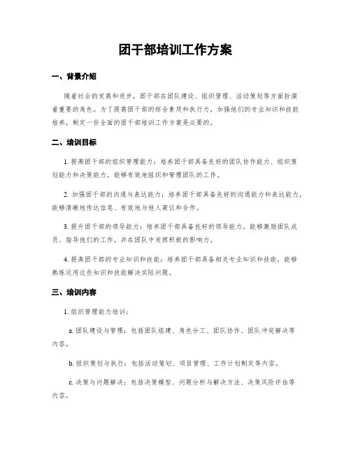 团干部培训工作方案