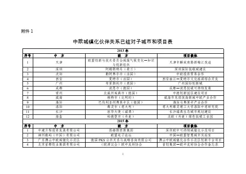 中欧城镇化伙伴关系已结对子城和项目表
