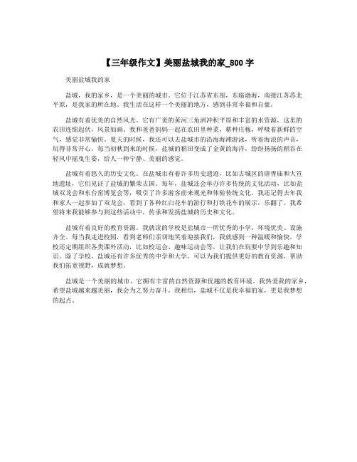 【三年级作文】美丽盐城我的家_800字
