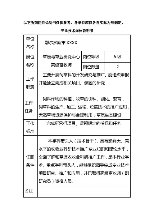 岗位说明书范本
