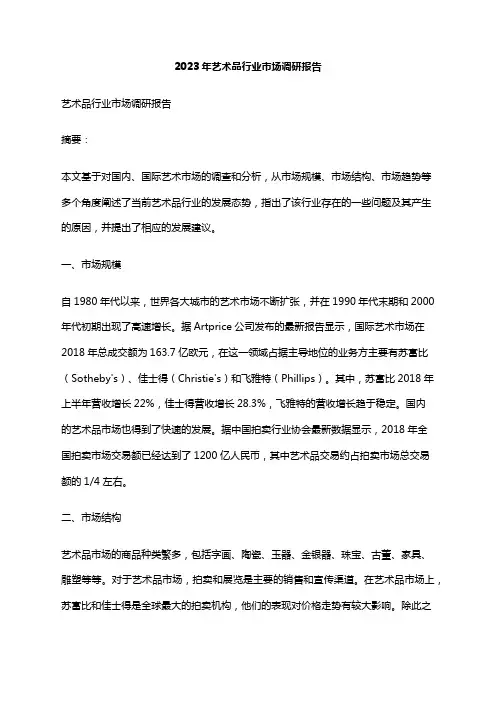 2023年艺术品行业市场调研报告