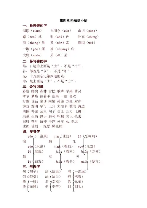 2021春新部编版(统编版)小学二年级语文下册第4单元知识小结