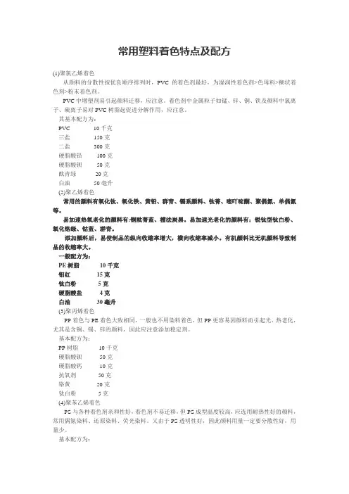 常用塑料着色特点及配方
