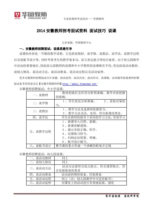 2014安徽教师招考面试资料 面试技巧 说课