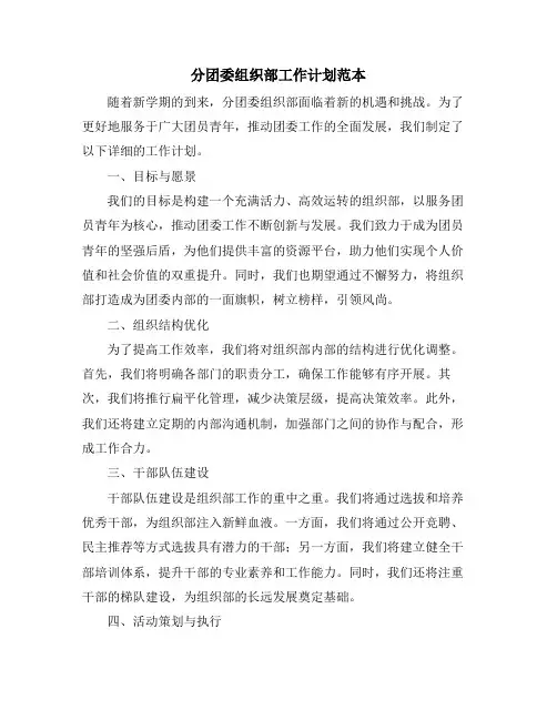 分团委组织部工作计划范本