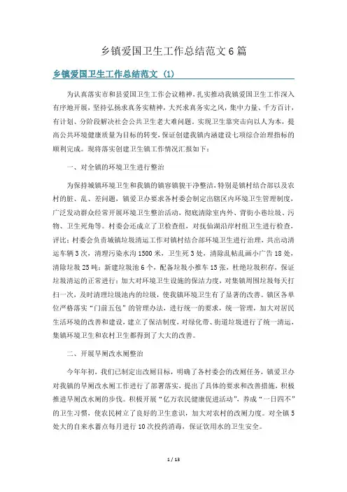 乡镇爱国卫生工作总结范文6篇