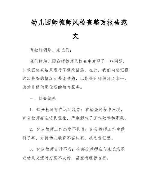 幼儿园师德师风检查整改报告范文