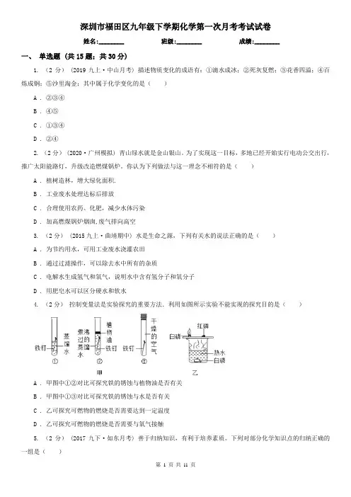 深圳市福田区九年级下学期化学第一次月考考试试卷
