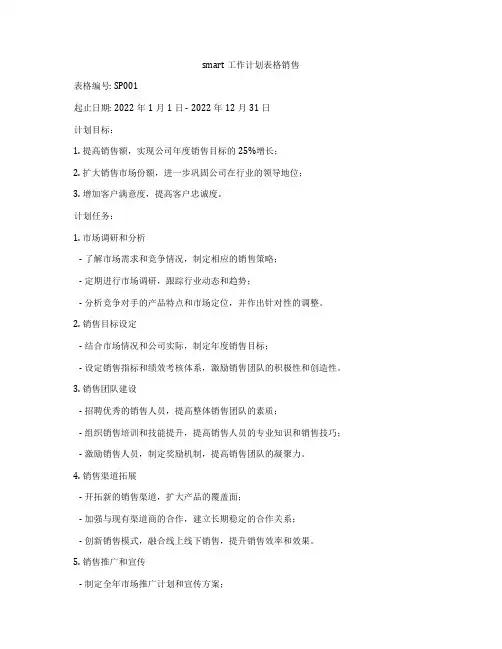 smart工作计划表格销售