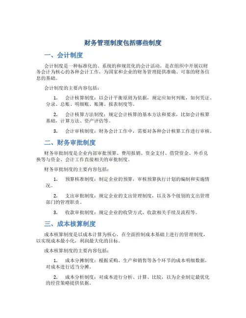 财务管理制度包括哪些制度