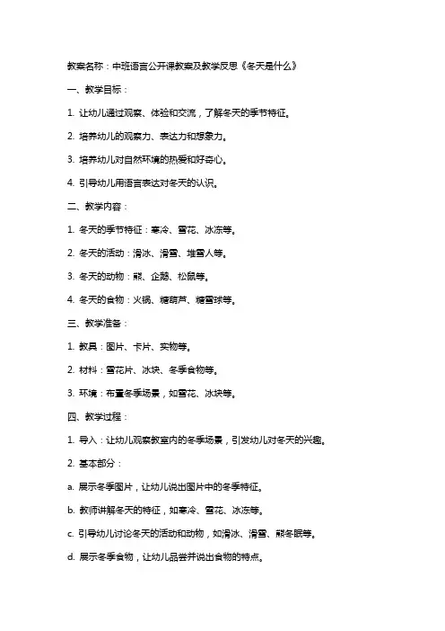 中班语言公开课教案及教学反思《冬天是什么》