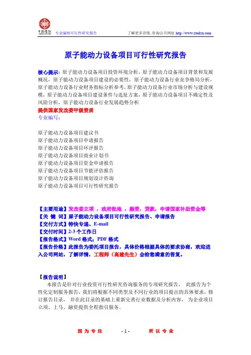 原子能动力设备项目可行性研究报告