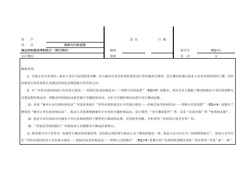 内部控制审计工作底稿之确定控制是否得到执行(穿行测试)