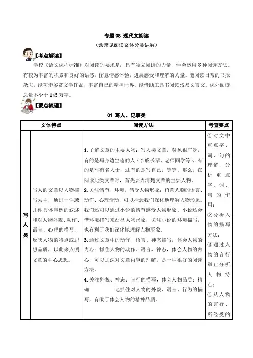 专题08 现代文阅读(讲义) - 【口袋书】2023年小升初语文知识点梳理(部编版)