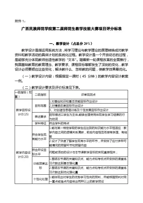 届师范生教学技能大赛项目评分标准