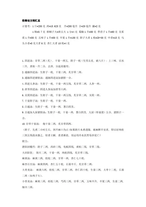 伤寒论方剂汇总