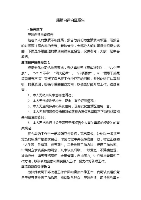 廉洁自律自查报告