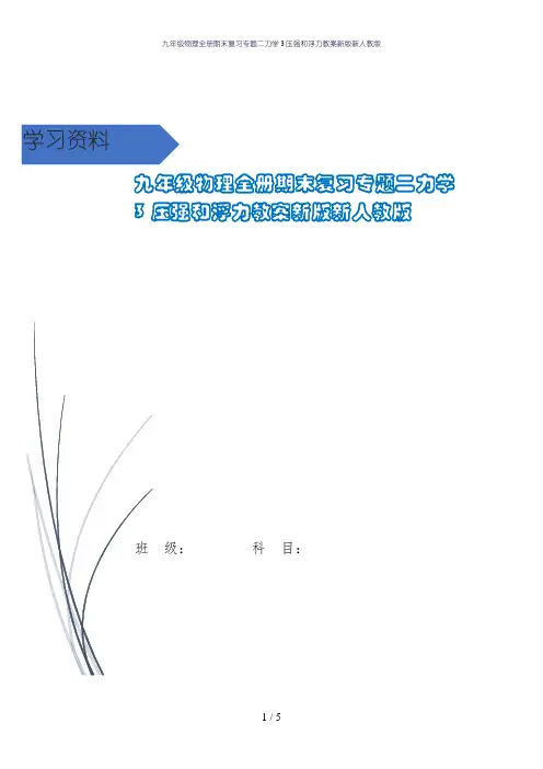 九年级物理全册期末复习专题二力学3压强和浮力教案新版新人教版