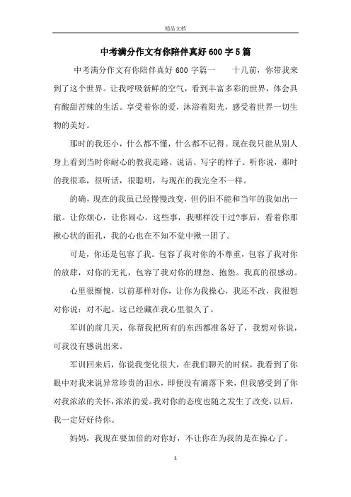 中考满分作文有你陪伴真好600字5篇