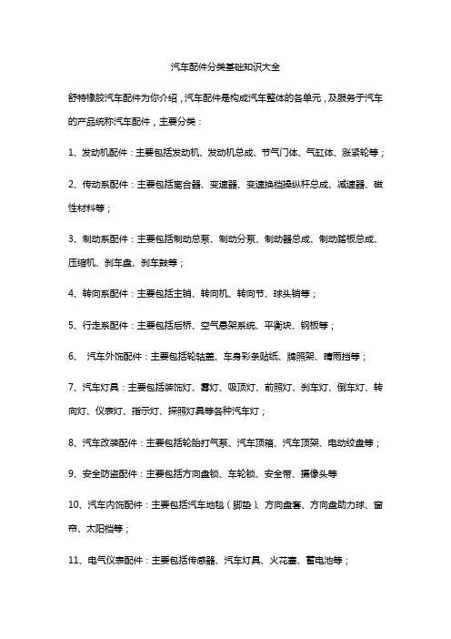 汽车配件分类基础知识大全