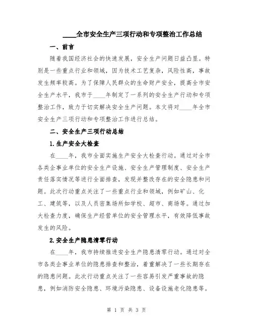 2024全市安全生产三项行动和专项整治工作总结