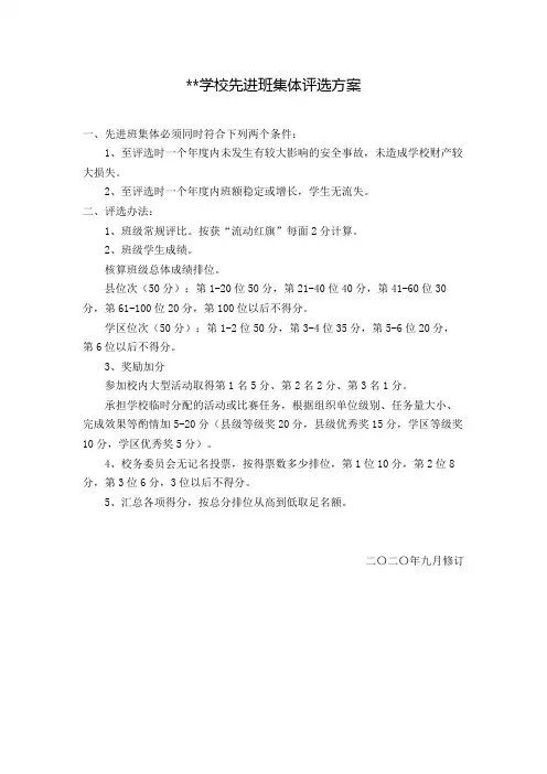 先进班集体评选方案