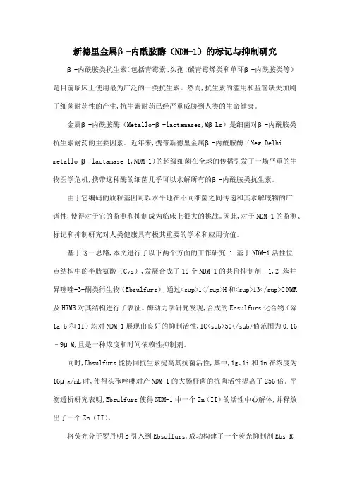 新德里金属β-内酰胺酶(NDM-1)的标记与抑制研究