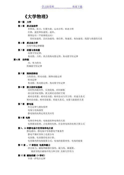 大学物理(张三慧第三版)期末复习重点内容