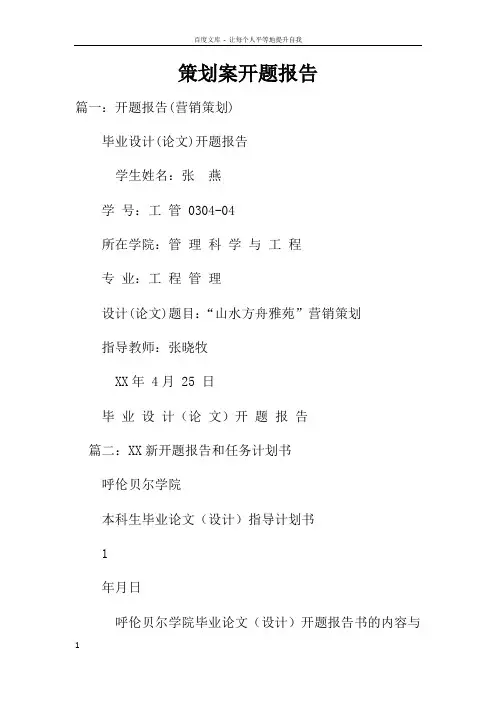 策划案开题报告