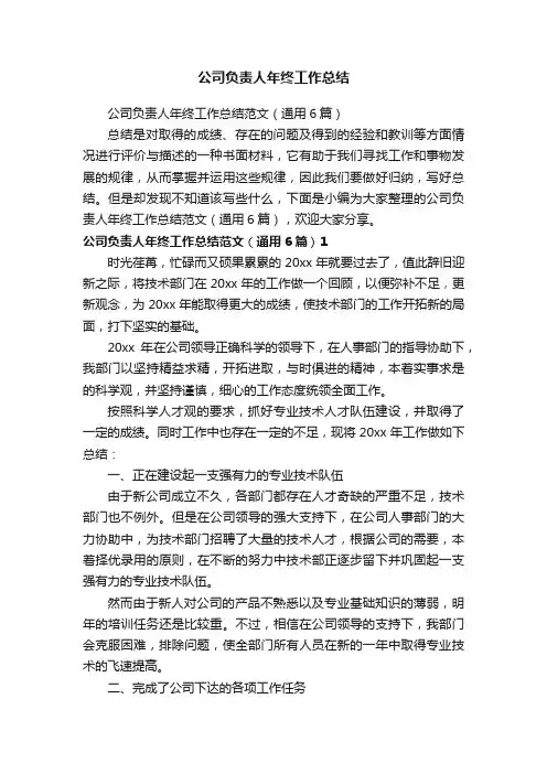 公司负责人年终工作总结范文（通用6篇）
