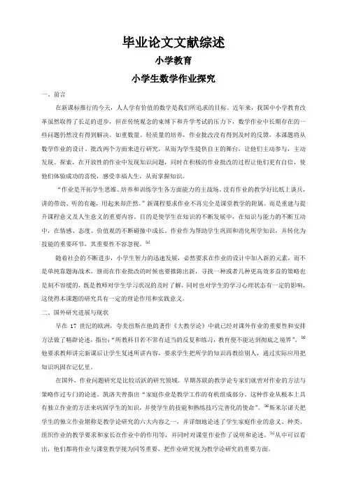 小学生数学作业探究【文献综述】