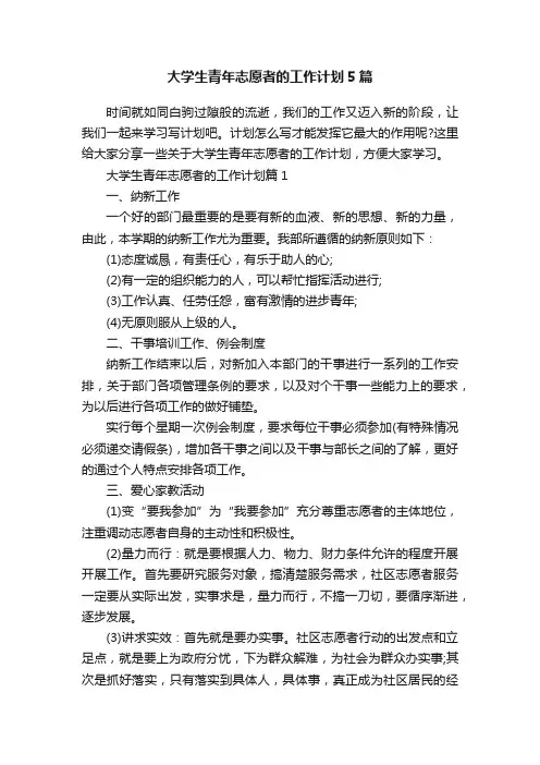 大学生青年志愿者的工作计划5篇