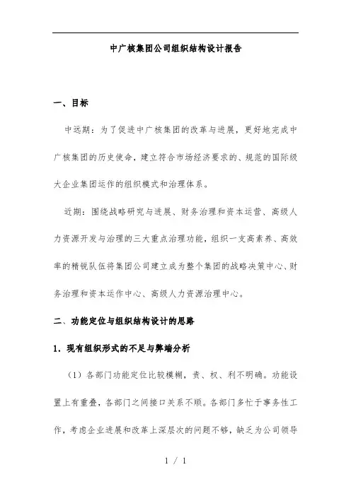 集团集团公司组织结构设计分析报告