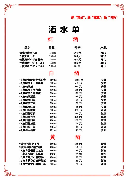 酒店水单模板