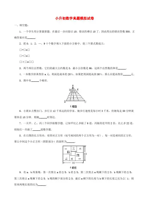 小升初名校选拔真题模拟试卷-数学-5、6(含答案及详细解析)
