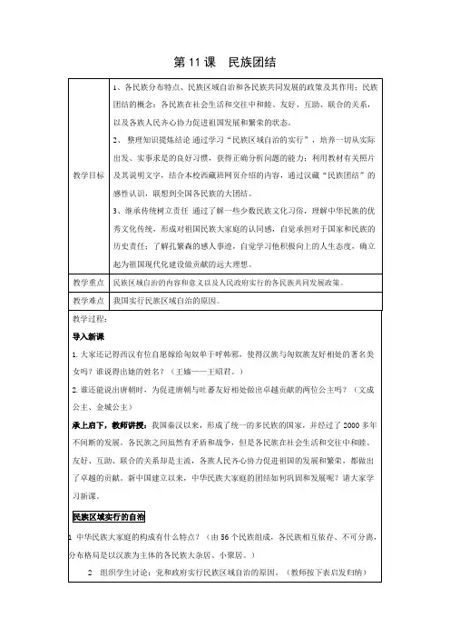 教学设计4：第11课  民族团结