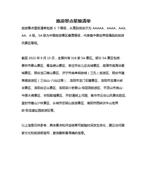 旅游景点星级清单