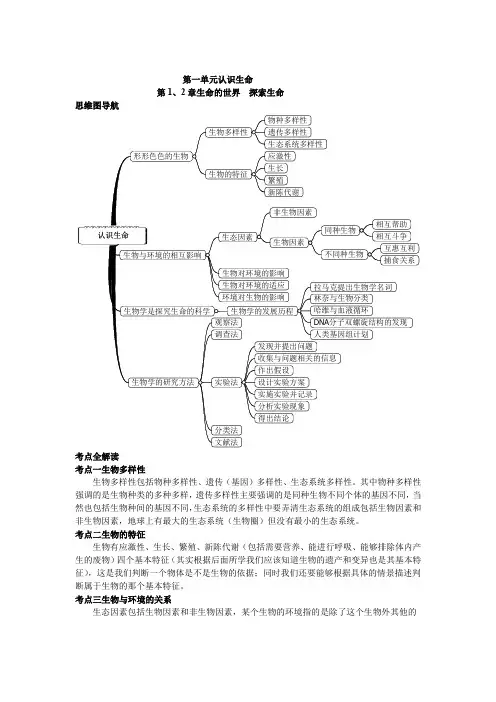 七年级生物学上、下册思维导图和知识点