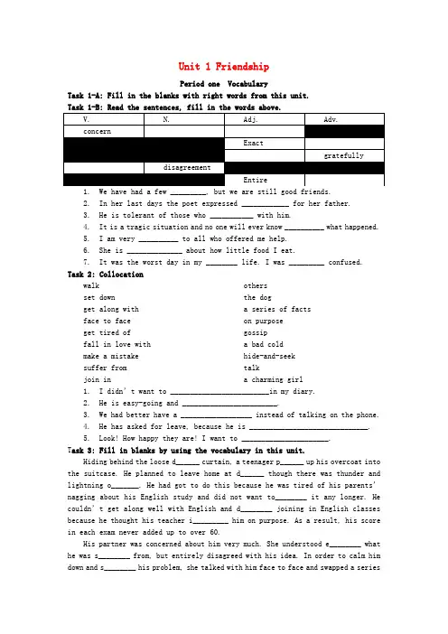 高中英语 Unit1 Friendship学案新人教版必修1