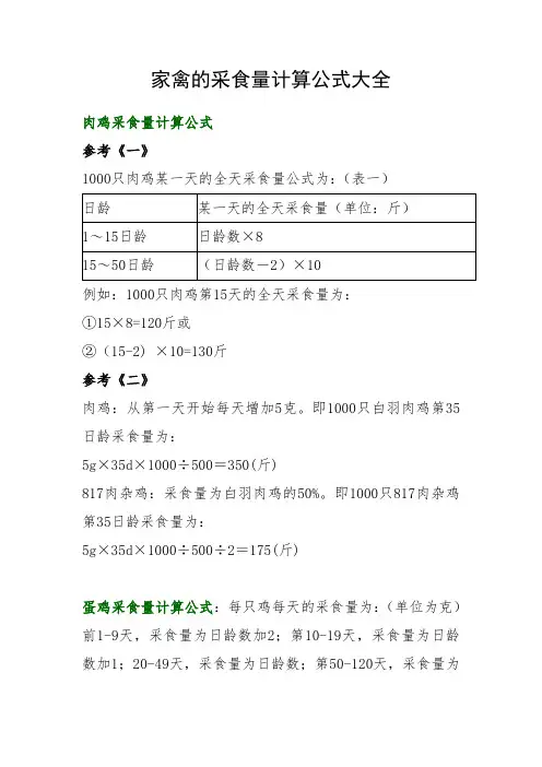 家禽的采食量计算公式大全