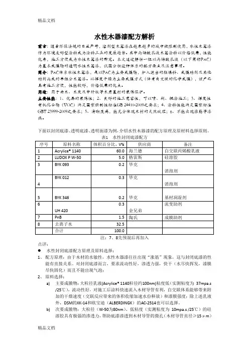 最新水性木器漆配方解析
